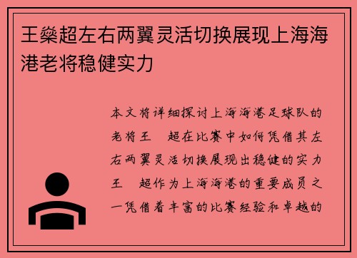王燊超左右两翼灵活切换展现上海海港老将稳健实力